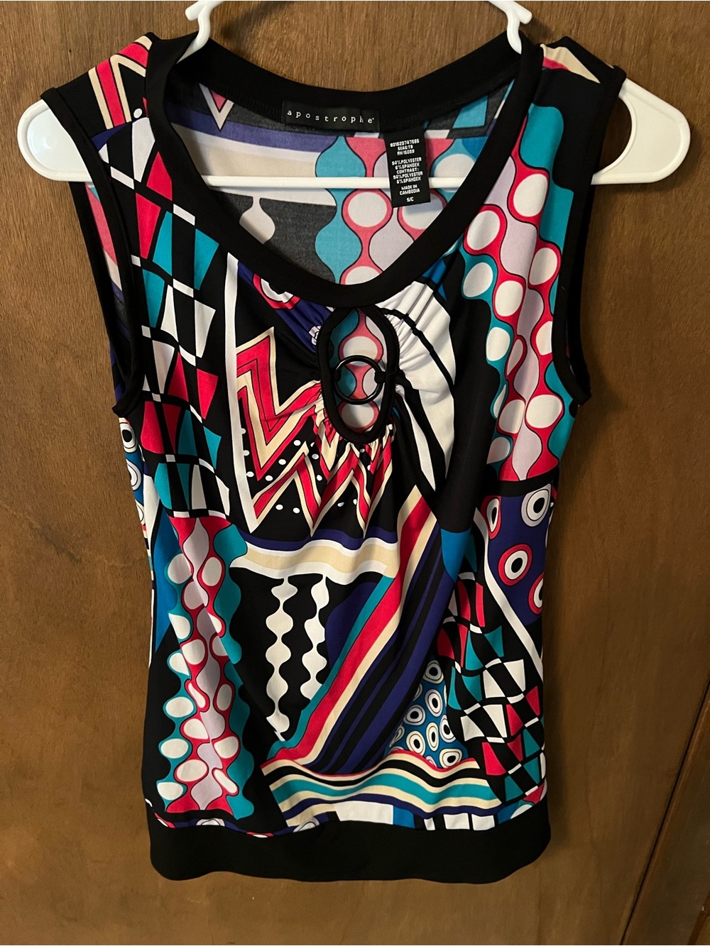 Apostrophe Black Multicolor Geometric Keyhole Tank